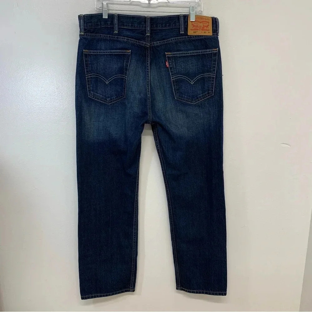 Levis 505 Jeans Men 38  Inseam 29"  Blue‎ Fade Straight 100% Cotton Casual Work - Picture 4 of 9